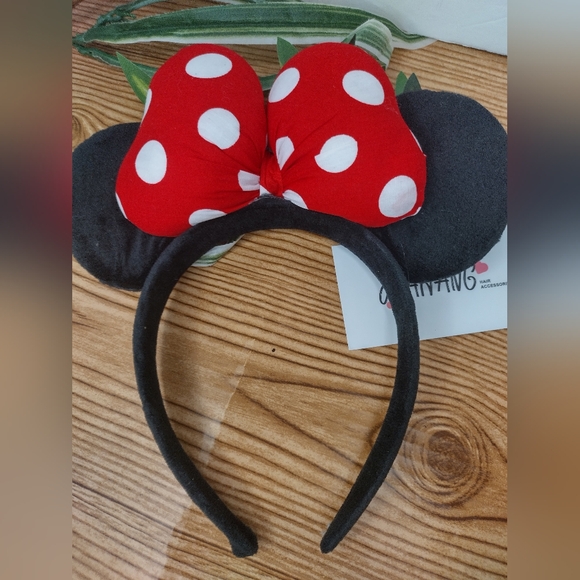 Mouse Ears Party Headband With Red Polka Dot Bow - Picture 2 of 6
